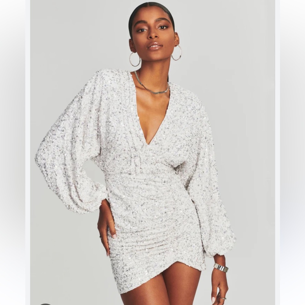 Retrofete Edith sequin dress in silver/ white size Small